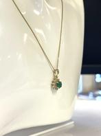 Vintage 14 K Gouden Entourage Hangertje Smaragd / Diamant, Ophalen, Overige voorstellingen, -, Zo goed als nieuw