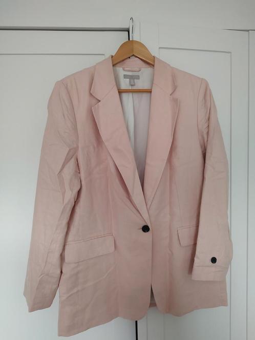 Jasje, colbert, licht roze, linnen, L, H&M, Kleding | Dames, Jasjes, Kostuums en Pakken, Zo goed als nieuw, Jasje, Maat 42/44 (L)