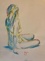 Acryl schilderij naar naakt model., Antiek en Kunst, Kunst | Schilderijen | Modern, Ophalen of Verzenden