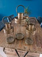 Set van 3 metalen windlichten/kandelaars, Grijs, Ophalen of Verzenden, Zo goed als nieuw, Metaal