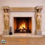 Neoklassieke gipsen Schouw met Kariatiden (blote vrouwen), Gebruikt, Onbekend, Ophalen of Verzenden, Vrijstaande haard