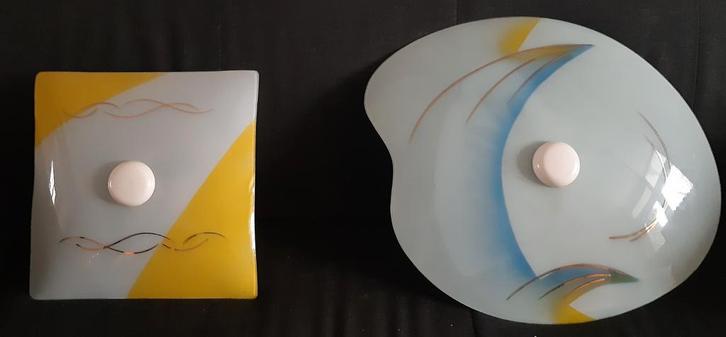 2 Vintage Plafonnières  Samen 150 euro, Huis en Inrichting, Lampen | Lampenkappen, Gebruikt, Minder dan 25 cm, Vierkant, Wit, Grijs