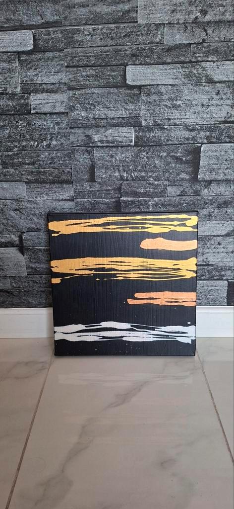 Abstract schilderij - goud, koper & zilver, 29 x 30 cm, Antiek en Kunst, Kunst | Schilderijen | Abstract, Ophalen of Verzenden
