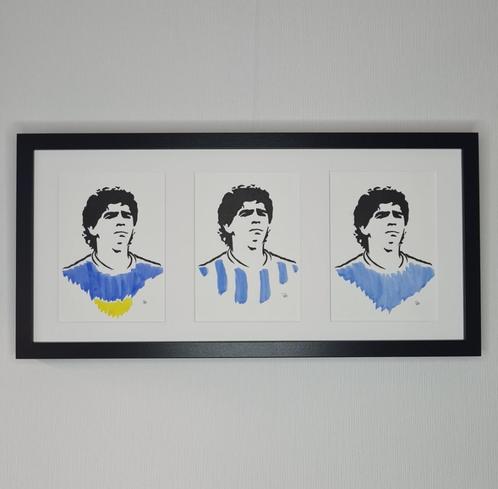 Maradona (Drieluik), Linodruk met aquarel., Huis en Inrichting, Woonaccessoires | Schilderijen, Tekeningen en Foto's, Nieuw, Schilderij