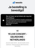 YE live concert - Gelredome 3 kaarten Golden Circle, Tickets en Kaartjes, Drie personen of meer, Juni