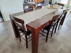 Koloniale eettafel + 6 stoelen, Huis en Inrichting, Complete eetkamers, Ophalen of Verzenden, Gebruikt, Donker hout, 4 tot 6 stoelen