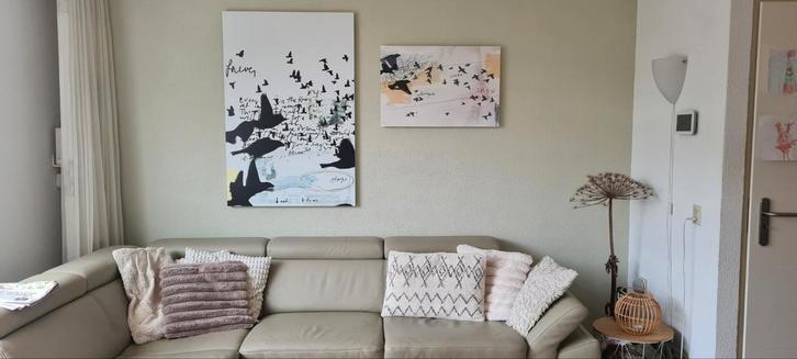 Lisette de Zoete 2 abstracte schilderijen met vogels Loods 5, Antiek en Kunst, Kunst | Schilderijen | Abstract, Ophalen