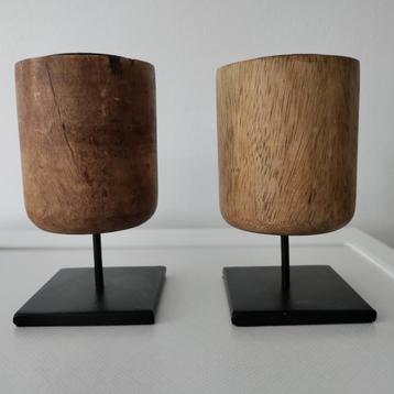 Kandelaar,Waxinelichthouder,Hout,Metaal,zwart,Sfeeelicht beschikbaar voor biedingen