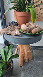 Uniek Stalen Tafelblad met Houten Onderstel, Ophalen, Gebruikt, Rond