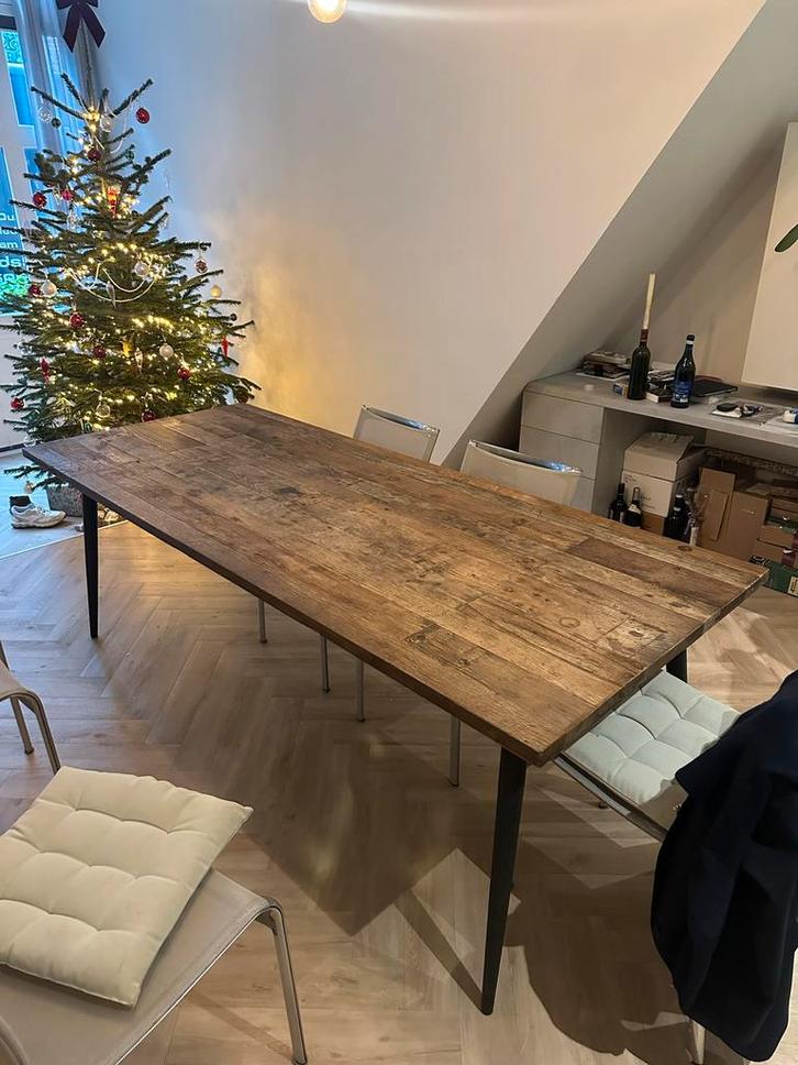 Robuuste houten eetkamertafel 220x90cm, Huis en Inrichting, Tafels | Eettafels, Gebruikt, 100 tot 150 cm, 200 cm of meer, Vijf personen of meer