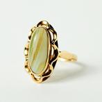 VNTG atelier - Vintage goud 14 karaat gouden ring agaat, Wit, Ophalen of Verzenden, Zo goed als nieuw, 17 tot 18