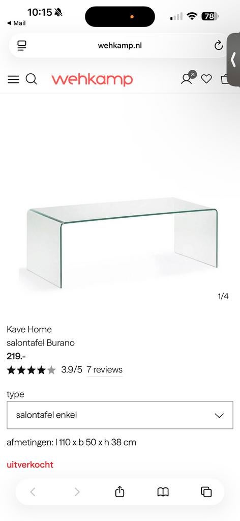 Salontafel burano kave home 110x50x38 cm, Huis en Inrichting, Tafels | Salontafels, Ophalen, 100 tot 150 cm, 50 tot 100 cm, Zo goed als nieuw