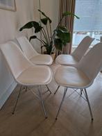 Set van 4 stoelen met leren zitting, Ophalen, Gebruikt, Wit, Metaal