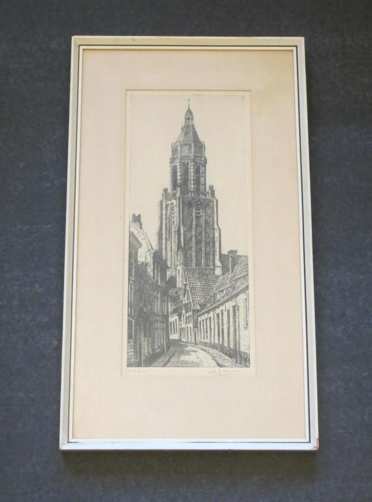 Arnhem ets Marius Janssen Trompetsteeg Grote Kerk, Antiek en Kunst, Kunst | Etsen en Gravures, Ophalen of Verzenden