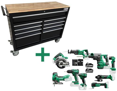 E-Tools Verrijdbare werkbank 117 cm + 12 delige Hikoki set |, Doe-het-zelf en Verbouw, Werkbanken