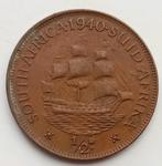 1/2 Penny 1940 Zuid Afrika Oude Vintage Munt Zeilschip Boot, Ophalen of Verzenden
