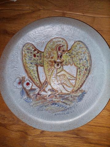 Vintage Wandbord Vogel Voedert Jong - Ø 31cm beschikbaar voor biedingen
