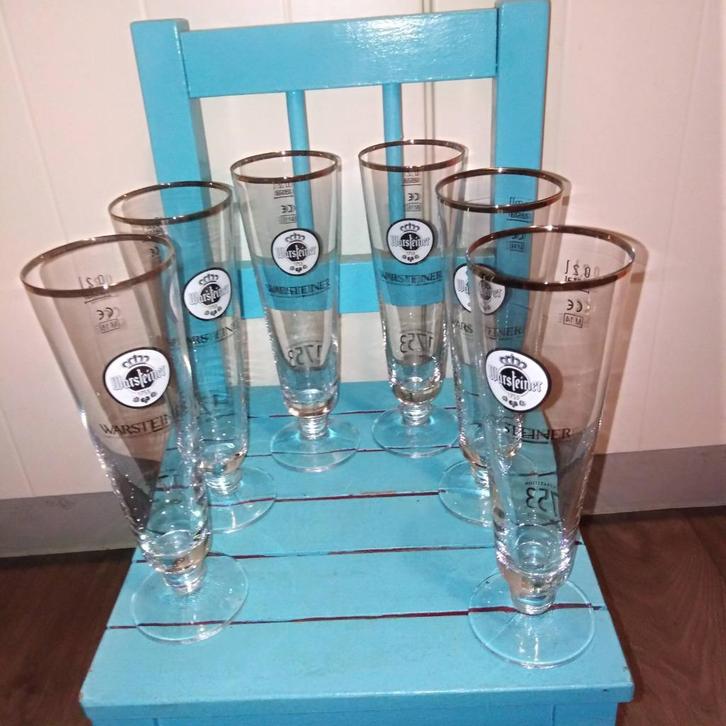 Warsteiner bierglazen 1753 familientradition set van 6, Verzamelen, Biermerken, Zo goed als nieuw, Glas of Glazen, Overige merken