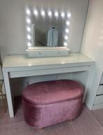Kaptafel met spiegel en krukje, vanity with mirror & bench, Ophalen, 100 tot 150 cm, 50 tot 100 cm, Glas