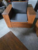 Steigerhouten loungeset 2 stoelen en tafel en hoekbank, Ophalen, Zo goed als nieuw, Steigerhout
