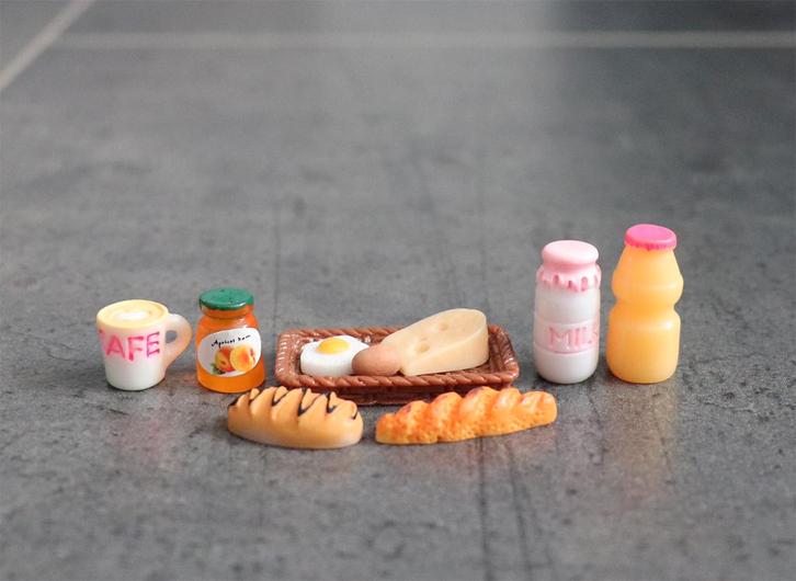Koffie melk sap jam kaas ei brood miniatuur nieuw 1:12 Roze2, Verzamelen, Poppenhuizen en Toebehoren, Nieuw, Decoratie, Ophalen of Verzenden