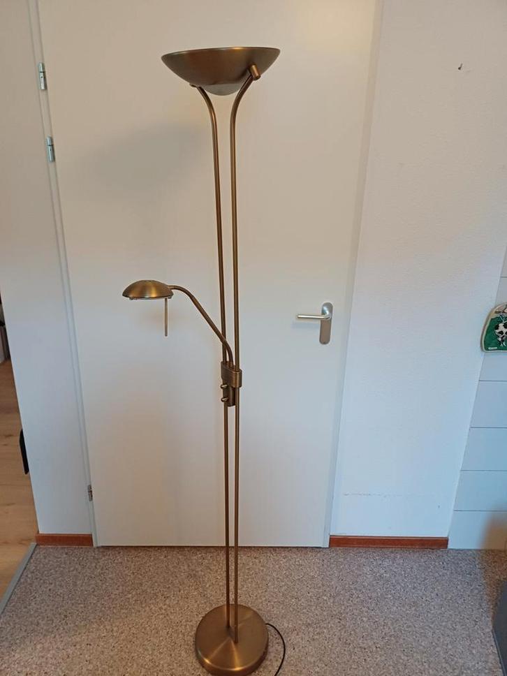 Bronzen Uplight Staande Lamp met Leeslamp, Huis en Inrichting, Lampen | Vloerlampen, 150 tot 200 cm, Ophalen