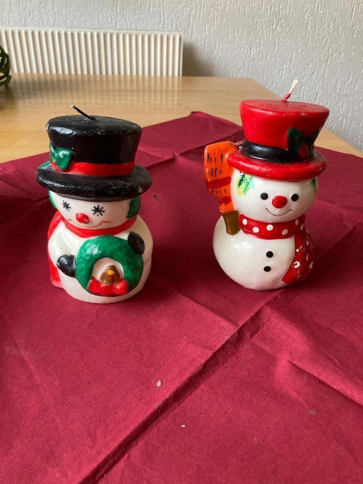 vintage sneeuwmannetjes kaarsen 2 stuks, Diversen, Kerst, Zo goed als nieuw, Ophalen of Verzenden