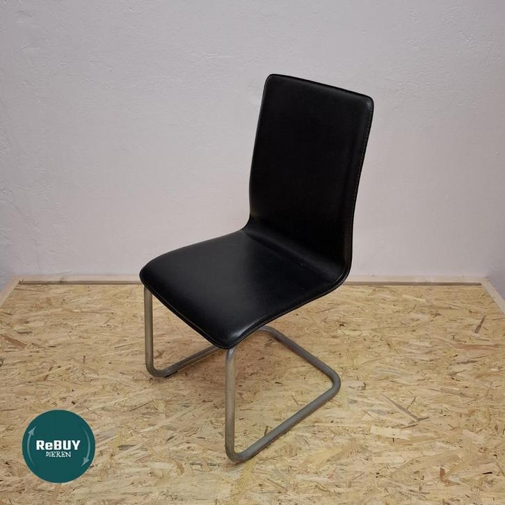 Eetkamerstoel, Huis en Inrichting, Stoelen, Gebruikt, Vijf, Zes of meer stoelen, Leer, Metaal, Zwart, Ophalen