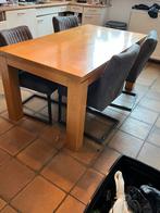 Beuken massieve Tafel met stoffen stoelen, Antiek en Kunst, Ophalen of Verzenden