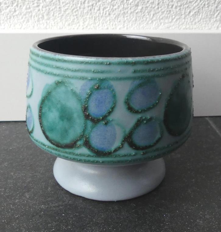 Strehla vintage bloempot West-Germany blauw groen bloempotje, Tuin en Terras, Bloempotten, Gebruikt, Aardewerk, Binnen, Minder dan 40 cm