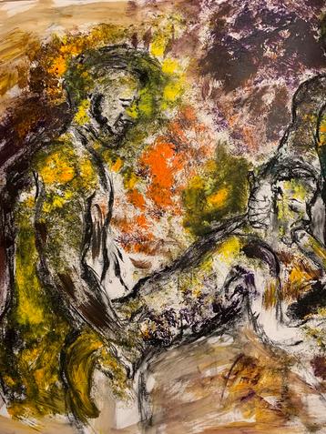 Devi Multra houtskool en acrylverf op papier gesigneerd beschikbaar voor biedingen