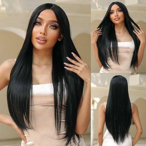 Pruik met lang zwart steil haar model zonder pony, Sieraden, Tassen en Uiterlijk, Uiterlijk | Haarverzorging, Nieuw, Pruik of Haarverlenging