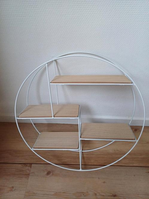 Wit metalen wandrek rond met houten plankjes, Huis en Inrichting, Woonaccessoires | Wandplanken en Boekenplanken, Gebruikt, Ophalen of Verzenden
