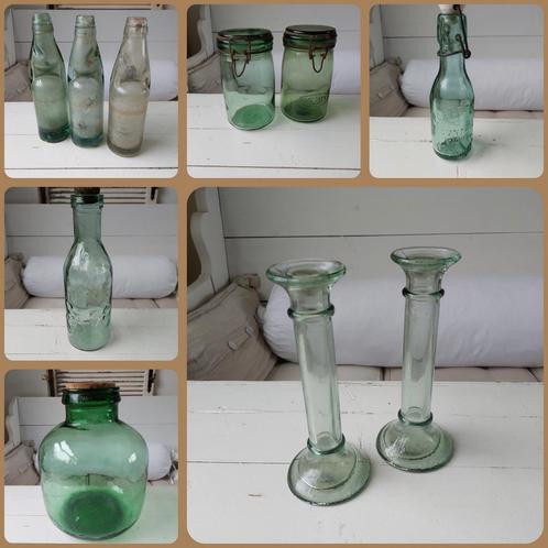 Oud groen glas/franse weckpotten/Engelse melkfles etc, Antiek en Kunst, Curiosa en Brocante, Ophalen of Verzenden