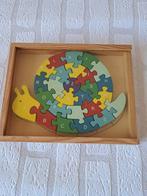 Houten slak puzzel letters en cijfers, in opbergdoos, Kinderen en Baby's, Speelgoed | Kinderpuzzels, Ophalen of Verzenden, 10 tot 50 stukjes