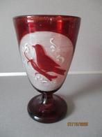 Bohemia antiek glas met afbeelding van een vogel, Ophalen of Verzenden