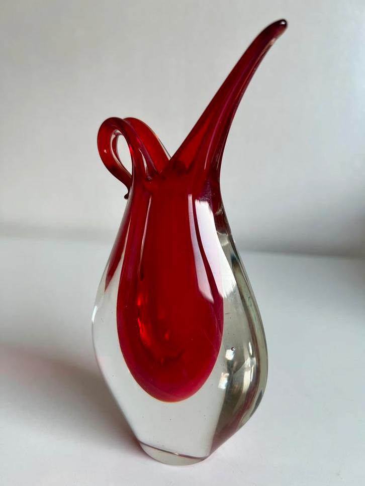 Vintage Somerso Murano Vaas Rood Mandruzzato Flavio Poli, Antiek en Kunst, Antiek | Glas en Kristal, Ophalen of Verzenden