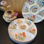 4 Stuks wild flowers wildflower fondue borden. Vintage, Ophalen of Verzenden