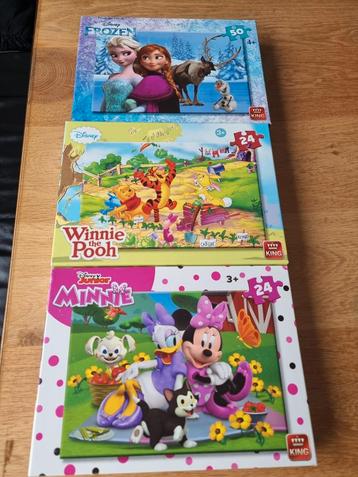 3 Disney Puzzels: Frozen, Winnie de Poeh, Minnie Mouse beschikbaar voor biedingen