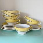 Vintage franse theekopjed schoteltjes pastel geel goud 8x, Antiek en Kunst, Ophalen of Verzenden