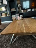 Salontafel blank hout, staal onderstel, Huis en Inrichting, Tafels | Salontafels, Ophalen, Gebruikt, 100 tot 150 cm, Eikenhout