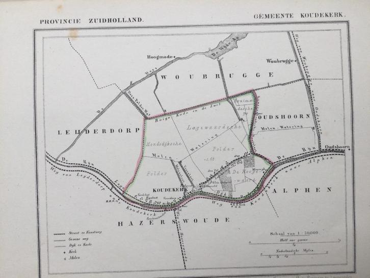 Zuid Holland, Alphen a/d Rijn, Koudekerk Jacob Kuyper, 1865, Antiek en Kunst, Kunst | Etsen en Gravures, Verzenden