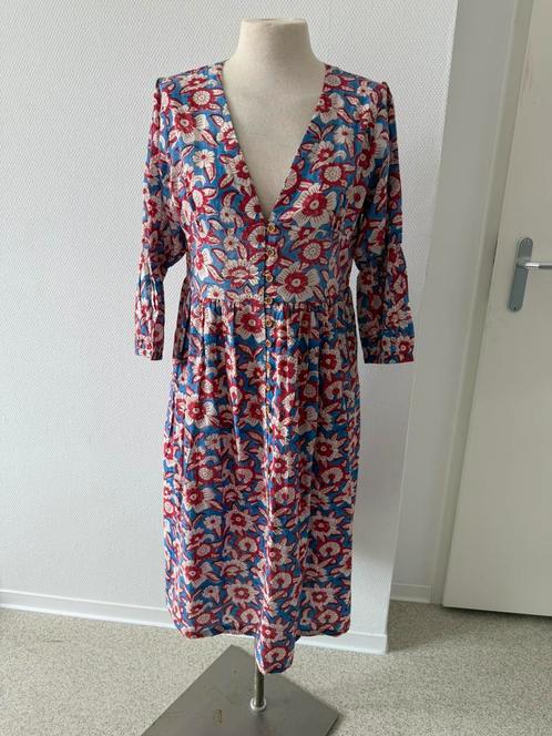 Blauwe blockprint jurk, Kleding | Dames, Jurken, Nieuw, Maat 36 (S), Blauw, Onder de knie, Ophalen of Verzenden