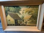 Schilderij Nederlands-Indië met huizen en figuren, Antiek en Kunst, Ophalen