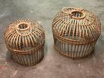 Bohemian Bamboe Lampenkappen HS - Set van 3, Huis en Inrichting, Lampen | Lampenkappen, Gebruikt, Bruin, Rond, Ophalen of Verzenden