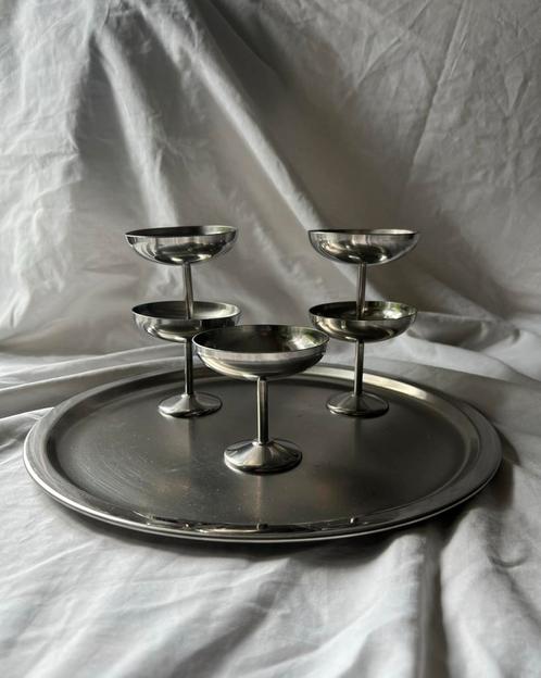 Vintage Franse RVS ijscoupes Guy Degrenne | retro | bistro, Huis en Inrichting, Keuken | Servies, Overige typen, Overige stijlen