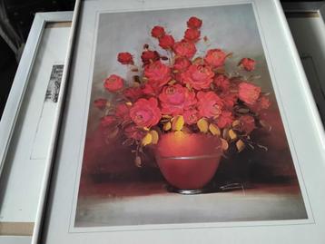 Oranje vaas met bloemen met signatuur.+paspertou  beschikbaar voor biedingen
