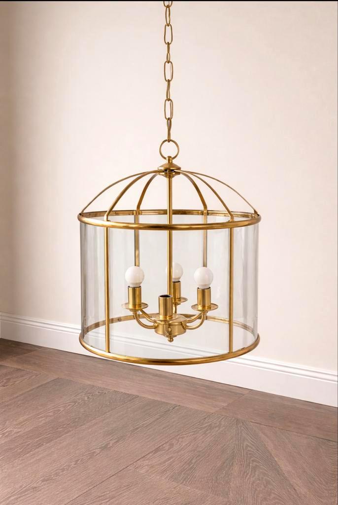 Messing hanglamp met glas - Den Haag, Huis en Inrichting, Lampen | Hanglampen, Zo goed als nieuw, Minder dan 50 cm, Glas, Ophalen