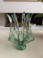 Glazen groene kroon vaas vintage of voor een waxinelichtje, Ophalen of Verzenden