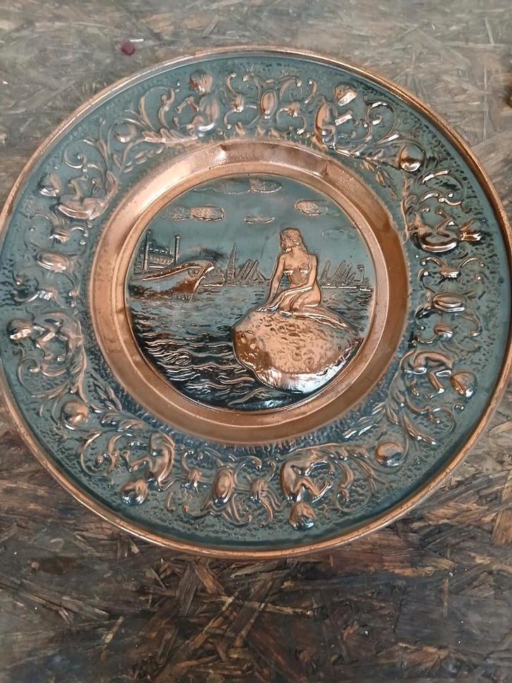 Koperen Wandbord Zeemeermin - 37cm, Antiek en Kunst, Antiek | Koper en Brons, Ophalen of Verzenden